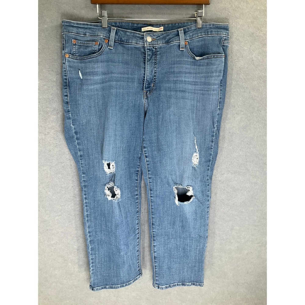 Levis Strauss Boyfriend Jeans Women Sz 20W Distressed Ripped Medium Wash Denim